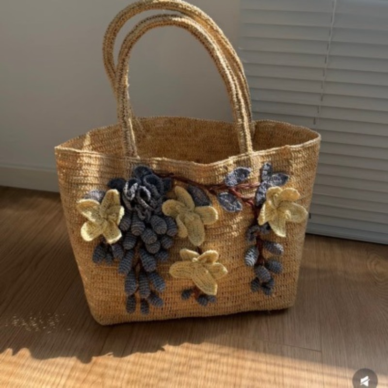 Yeni El Yapımı Rafya 3D Gül Ça - Women'S Raffia Bags incelemesi ve fiyatı